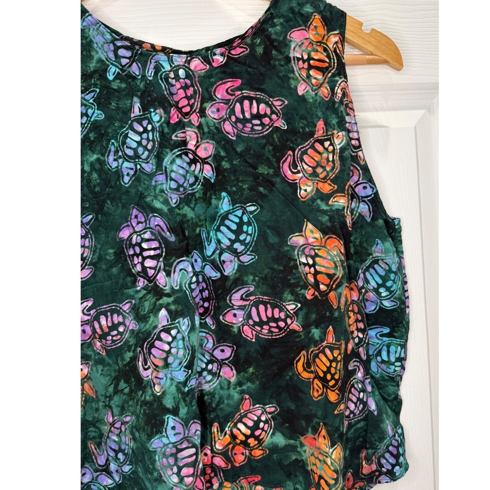 Wax Bali Sea Turtle Tank Top Rayon Sleeveless Handmade Vibrant Tie Dye Tropical
